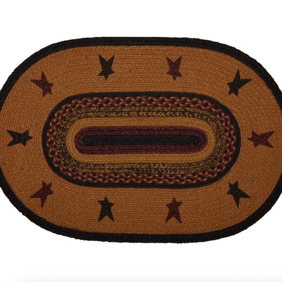 Farmhouse Star Jute Braided Oval Rug Stenciled Autumn Fall Decor Floor Mat - Picture 2 of 7